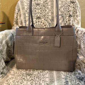 Coach Gray Croc-Embossed Casey Tote Bag